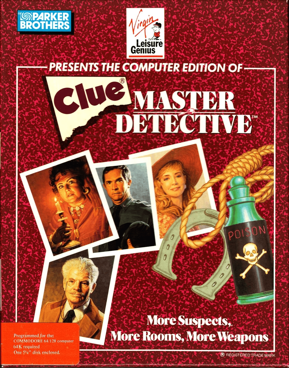 Clue Master Detective box art for Commodore 64